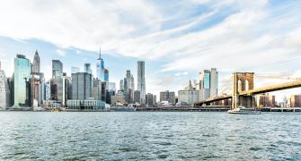 View of Brooklyn Bridge and NYC Skyline